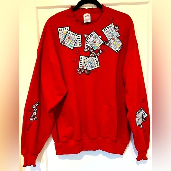 Vintage Jerzees Handcrafted BINGO night Sweatshirt / XLarge - Picture 1 of 10